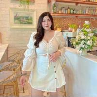 ราคา แฟชั่นสาวอวบชุดเซ็ทขาสั้นกางเกงกระโปรงผ้าลินินเสื้อแขนญาญ่ารูดหน้า (20763874060)