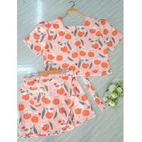 ราคา ชุดเซ็ทเสื้อแฟชั่นผูกหลัง กางเกงกระโปรง (21268956487)