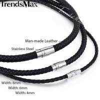 ราคา Man made Leather Necklace Choker Black Brown Braided Rope Chain for Men Boy Male Jewelry Gifts collier homme Magnetic UNM27 (16510207149)
