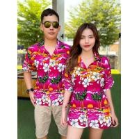 ราคา เสื้อฮาวายลายดอกชบามาใหม่ใส่คู่ชายหญิงฟรีไซร์อก32 44 (21483535302)