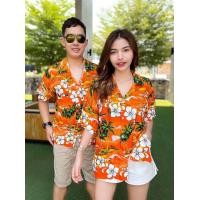 ราคา เสื้อฮาวายลายดอกชบามาใหม่ใส่คู่ชายหญิงฟรีไซร์อก32 44 (21483535304)