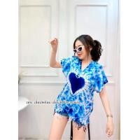 ราคา เสื้อกะเหรี่ยงมัดย้อมชายครุย ลายหัวใจ ผ้าแมมเบิต นิ่ม พริ้ว ใส่สบาย (13273453195)