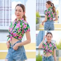 ราคา เสื้อผูกเอวลายดอก ผ้าคอตตอน100 เสื้อสงกรานต์น่ารัก 304 (21433001129)