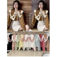 ราคา เสื้อแขนยาว คอบัว ปกแต่งระบาย ผูกโบว์ ชุดทำงาน (21473928930)