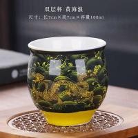 ราคา ถ้วยชาสองชั้นถ้วยชาเซรามิกลายครามสีฟ้าและสีขาวถ้วยชาสองชั้นแบบไม่รีดมือถ้วยกงฟูฉาถ้วยชากันลวกสไตล์ญี่ปุ่น (5777468350)