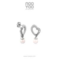ราคา NooYoo ต่างหูสำหรับผิวแพ้ง่าย HEART PEARL Dangle with Crystal Surgical Steel (21421480768)