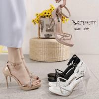 ราคา รองเท้าส้นสูง 4 นิ้ว เสริมหน้า 0 5นิ้ว ปิดหลังเท้า รัดข้อ เส้นเพชร เล่นดีเทล พันไขว้ (20901997661)