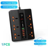 ราคา 3000W 6 Outlet Power Strip Surge Protector Multiprise 1ม สมาร์ทขยายปลั๊กไฟฟ้า PD20W QC3 0 6พอร์ต USB (17522331489)