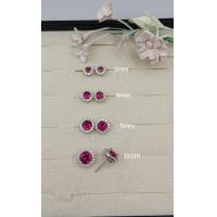 ราคา ต่างหูเพชรล้อม พลอย Ruby SYN Corundum เงินแท้ 925 ชุบทองคำขาว (18405968467)