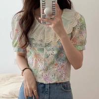 ราคา ZARA เสื้อคอกลมกระดุมมุขหน้าแขนสั่นยกไหล่ผ้าลายฉลุลูกไม้ (18441262480)