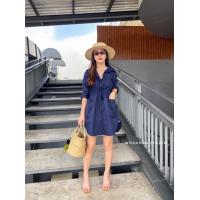 ราคา dress shirt ชุดเดรสสั้น ผ้าคอตตอน เดรสคอตตอนเอวรูด เดรสกระดุมหน้า (12582896208)