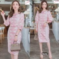 ราคา ชุดเดรสกระโปรง เดรสยาว เดรสใส่ทำงาน เดรสลายไทย เดรสผ้าทอ เดรสพิมพ์ลายไทย ชุดกระโปรงยาว (19449973600)