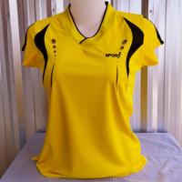 ราคา เสื้อออกกำลังกาย เสื้อกีฬา Sports สีเหลืองแถบดำ คอปก คอวี เนื้อผ้าคุณภาพสูง Polyester (21470673408)