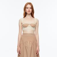 ราคา AW23 JANESUDA Single breasted crop top in brown เสื้อครอปลูกไม้ เสื้อครอปลายสก๊อต เสื้อเกาะอกสายเดี่ยว (21408957348)