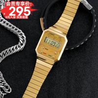 ราคา นาฬิกาข้อมือคาสิโอสำหรับผู้ชายนาฬิกาสีทองแบบพื้นฐานสำหรับคนกินถั่วนาฬิกาอิเล็กทรอนิกส์ทรงสี่เหลี่ยมแนววินเทจหรูหราเบาๆ A100WEG 9A (19882824062)