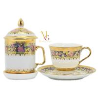 ราคา เซตแก้วมัค แก้วกาแฟทองนูนเบญจรงค์ ลายบัวเถา (20611541089)