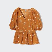 ราคา UNIQLO เสื้อเบลาส์ คอวี แขนสั้น RAYON LAWN V NECK SHORT SLEEVE BLOUSE (21378112353)