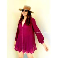 ราคา Mini dress เสื้ออัดพลีท เสื้ออัดพลีทแขนยาว ผ้าชีฟอง อัดพลีทชีฟอง อัดพลีทหลากสี คอปกพลีท (18170976077)