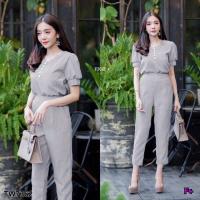 ราคา Set 2 ชิ้น เสื้อแขนตุ๊กตาแต่งกระดุม กางเกงขายาว เอวยางยืดสม็อคหลัง มีกระเป๋าข้าง ผ้าซาร่าสีพื้นเรียบหรู AP7362 (14755945550)