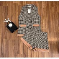 ราคา Set2ชิ้นเสื้อแขนกุดผ้าลายชิโนริพร้อมกางเกงขาสั้นเอวสม้อคหลังซิปข้าง กางเกงเข้าเซต (12534981716)