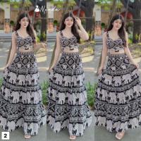 ราคา Set2ชิ้น ชุดเซทลายช้าง เซทเสื้อครอปดอลลี่ กระโปรงยาวขนมชั้น (21529078514)