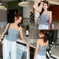 ราคา เกาะอกสายคล้องคอลายตารางเล็ก กระดุมหัวใจมีซับในน้า (21557771648)