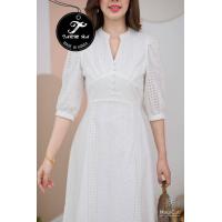 ราคา เดรสออกงาน4สี S 6XL Maxi Dress เดรสสีขาวแขนศอกเดรสขาวแขนยาวผ้าฉลุลาย งานป้าย Tarm Ha (19708888454)