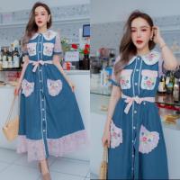 ราคา ป้าย Queen เดรสยาวงานยีนส์วินเทจ ชายแต่งลูกไม้น่ารักใสๆ (21492849831)