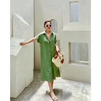 ราคา maxi dress ผ้าลินินแท้ ชุดเดรสลินิน linen dress ชุดเดรสยาวสีหวานผ้าลินิน เดรสเชิ้ตลินินแท้ ลินินแท้100 (14804251644)