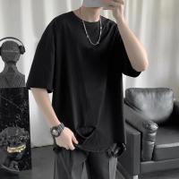 ราคา เสื้อตัวในมีรูขาดเสื้อยืดแขนสั้นสำหรับผู้ชาย INS เสื้อตัวบนแบรนด์ยอดนิยมทรงหลวมแบบบางเสื้อยืดสีขาวแฟชั่นแนวอาร์ตๆสำหรับฤดูร้อน (16086247385)