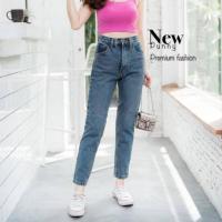 ราคา กางเกงยีนส์ผู้หญิง กางเกงทรงบอย ผ้าไม่ยืด สีฟอก หน้าเรียบไม่ขาด เอวสูง เก็บทรงสวย (5840742902)