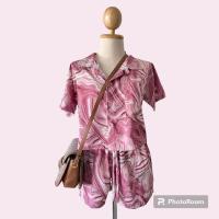 ราคา D57 ชุดเซ็ตเสื้อครอป กางเกงขาสั้น ลายหินอ่อนพาสเทล (21243578259)