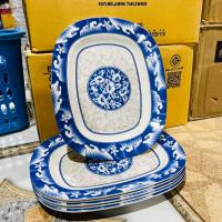 ราคา 6ใบ จานเปล เหลี่ยมรี 10นิ้ว เมลามีน จาน จานพลาสติก จานข้าว จานเหลี่ยม จานใบใหญ่ จานเปล จานยาว จานขนม จานอาหาร (21352163615)