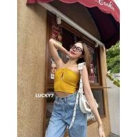 ราคา ท็อปไหมพรมครึ่งตัวดีเทลสายเดี่ยวผูกโบว์ (19764233971)