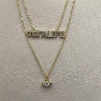 ราคา VIVIENNE WESTWOOD High Version gold and silver GETALIFE letter double layer four claw flash diamond Saturn necklace B8330 (19947638357)
