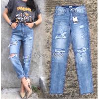 ราคา กางเกงยีนส์ขายาวทรงboyfriend แต่งขาดที่ขา Tag Major made (21414805882)