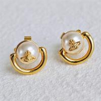 ราคา VIVIENNE WESTWOOD High Version Gold and Silver U Shaped Half Pearl Saturn Earrings A8338 Simple Star INS Half Ring (19947588989)