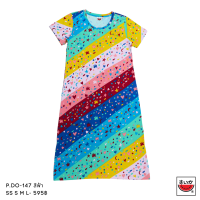 ราคา แตงโม SUIKA เสื้อแตงโม เดรสผ้ายืดคอกลม พิมพ์ลายริ้วสีรุ้ง P DO 147 (21441368286)