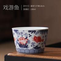 ราคา Spot parcel post Antique Blue and White Porcelain Kung Fu Tea Cup Tea Cup Small Tea Bowl Glazed Red Ceramic Cup R Interlock nch Lotus Master Cup (20888090946)