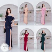 ราคา BN445 ราคา 369 บาท ชุดเดรสออกงาน ชุดเพื่อนเจ้าสาว ชุดราตรียาวสวย ผ้ามิลิน เนื้อดี มีน้ำหนัก ยืดหยุ่นได้ดี แพทเทิร์นสวย ใส่ละเป๊ะทุกส่วน ใส่ได้ถึง3แบบ มี5สี แดงไวน์ เขียว กรม ชมกะปิ ครีม ไซส์ อก32 36 เ