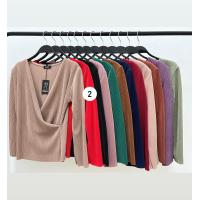 ราคา เสื้ออัดพลีทแขนยาว ไขว้หน้า เสื้อสีพื้น เรียบหรู (17652013854)
