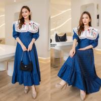 ราคา ป้าย Ticha เดรสคอปกยีนส์ยาว ยีนส์ลายตารางงานสวยผ้าหนาบุซับ (19995106062)