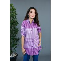 ราคา เสื้อคอตตอน เชิ้ตผ่าหน้า ลายสก็อตสีพื้นทูโทน (17817129788)