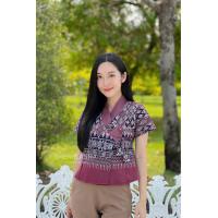 ราคา เสื้อผ้าฝ้ายพื้นเมืองงานพิมพ์ลายคอวีป้ายผูกอก (21422629374)