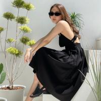 ราคา Sundress เดรสสีดำ เปลือยหลัง ผ้าคอตต้อนลินิน (17880774049)