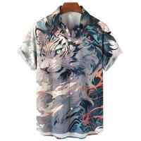 ราคา 2567เสื้อเชิ้ตแขนสั้นสำหรับผู้ชายเสื้อเชิ้ตลำลองพิมพ์ลายสัตว์เสือสำหรับผู้ชายใส่ในฤดูร้อน (21531023103)