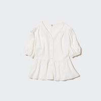 ราคา UNIQLO เสื้อเบลาส์ คอวี แขนสั้น RAYON LAWN V NECK SHORT SLEEVE BLOUSE (21378112339)