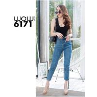 ราคา ป้าย WOW กางเกงยีนส์ผู้หญิง ทรงบอย ยืด เอวสูง เรียบๆ มี 2 สี (17425885081)