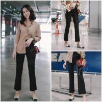 ราคา 80 ARTHITTAYA BRAND กางเกงผ้าซาร่า 8 ส่วน ขาบาน เอวสูง สีดำ (21270328103)