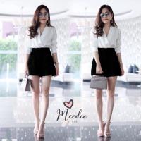 ราคา Set 2 ชิ้น เสื้อแขนยาวคอวีไขว้หน้า กางเกงเอวสูงขาสั้น เอวยืดสม้อคหลัง ผ้าซาร่าสีพื้นสวย AP7157 (16840958276)